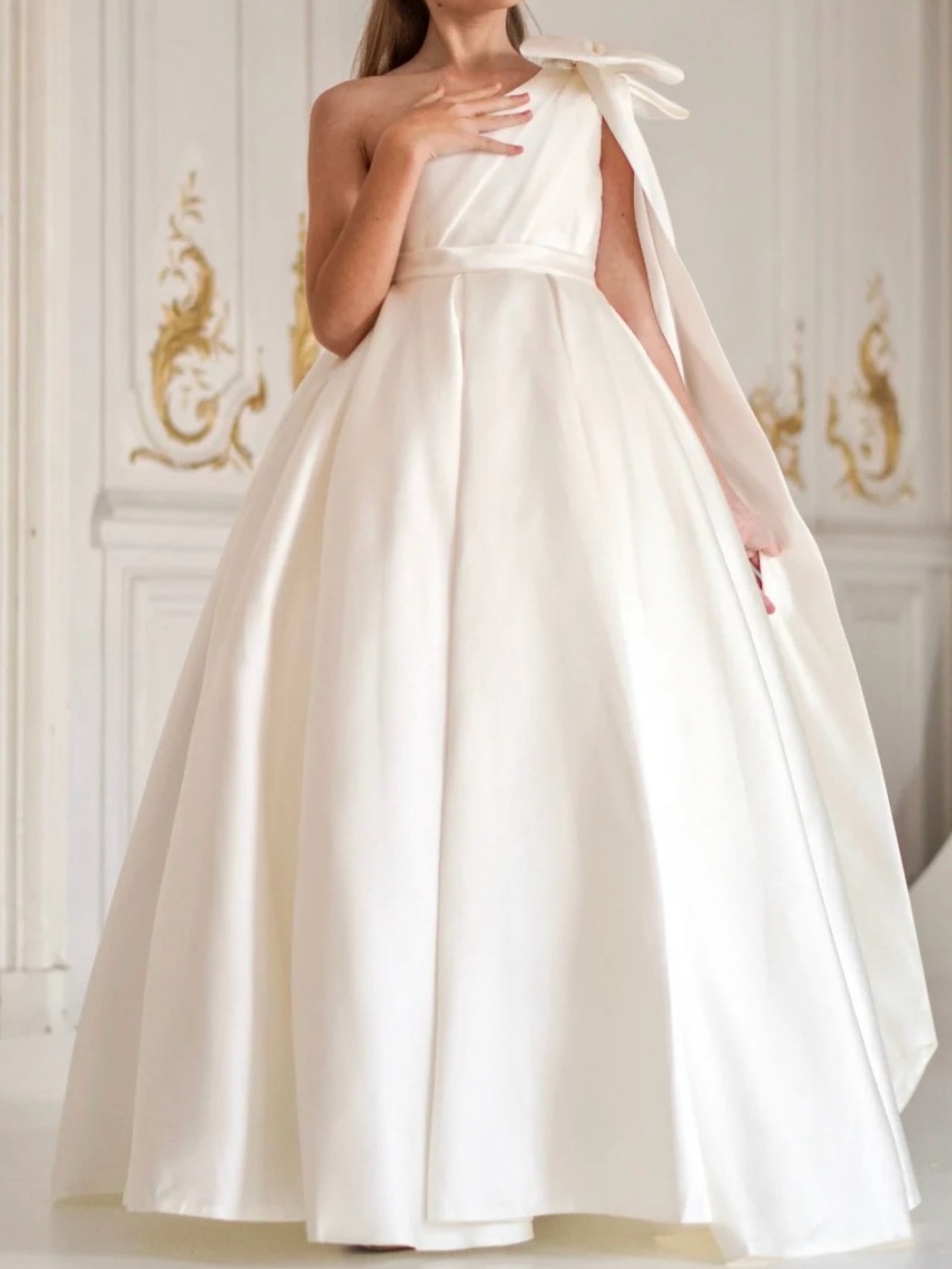Mik & Me Ivory One-Shoulder Satin Dress